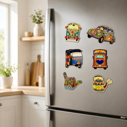 Image of Zesta Wooden Fridge Magnets Set | Refrigerator Decor Magnets for Kitchen | India Souvenir Fridge Magnet Collection | Wooden Magnet for Fridge Door Decoration (Indian Articles)