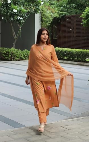 Image of GoSriKi Women Viscose Printed Straight Kurta Set with Pant and Dupatta | Ladies Ethnic Kurta Suit | Indian Regular Fit Long Kurti Set