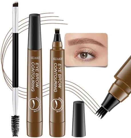 Kaely 2Pcs Microblading Eyebrow Pen with Brush, Magical Precise Waterproof Brow Pen, 4 Tip Eyebrow Contouring Eye Brow Pencils for Women, Creates Natural Brows, Sponge Head 01 Light Brown
