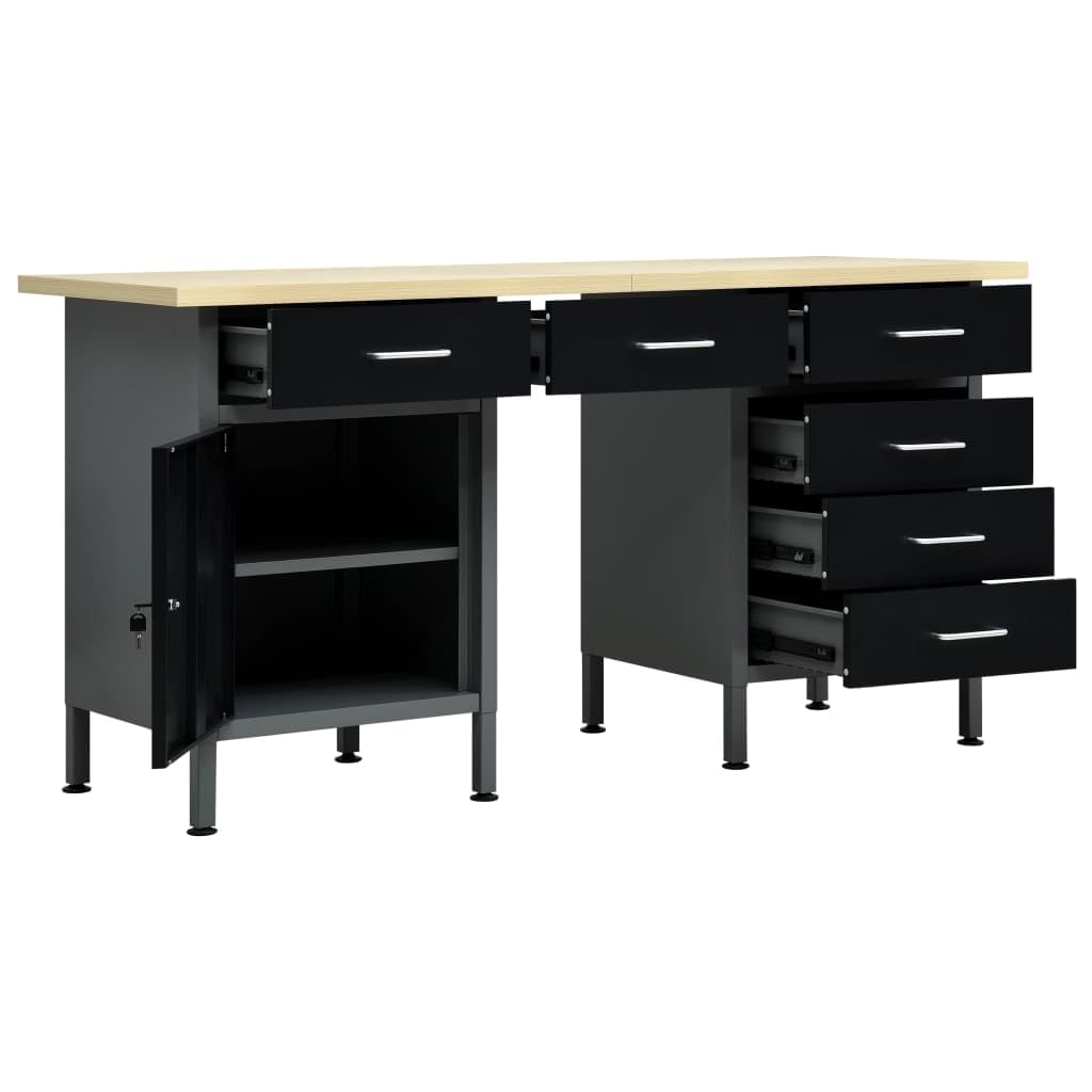 Banco de Trabajo Garaje Herramientas de Trabajo Mesa Estación Superficie Grande Plataforma Estable de Acero Negro 160x60x85 cm