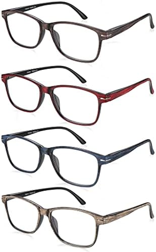 TISHUI Reading Glasses Men Women Wood Pattern Readers +1.75 Stylish Square Reader Glasses 4 Pack Lightweight Frame W/Spring Hinge&Cases