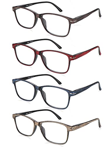 Tishui Reading Glasses Men Women Wood Pattern Readers +1.75 Stylish Square Reader Glasses 4 Pack Lightweight Frame W/Spring Hinge&Cases #TOP15