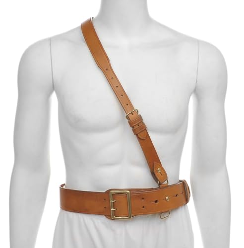 WW1 Sam Browne Belt with Shoulder Strap Brown Leather will fit 46" - 50"2