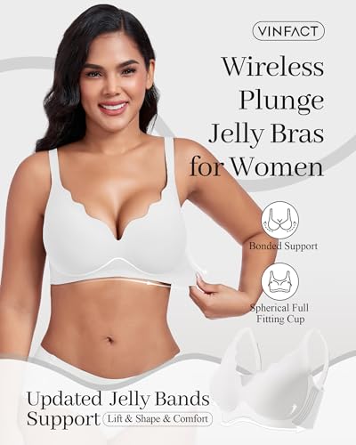 Image of Vinfact Plunge Jelly Bras for Women No Underwire Wireless Lift Full Coverage T Shirt Everyday Sleep Bra