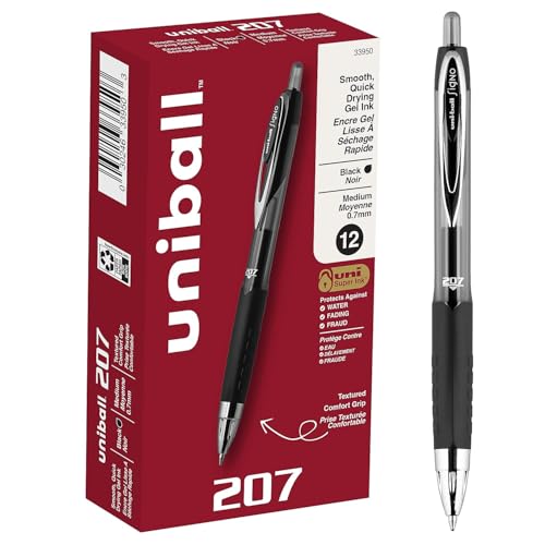 Stylo gel uni-ball Signo 207 noir pointe moyenne rétractable pour l'écriture quotidienne