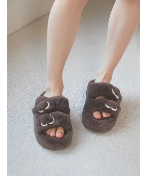 Women's Valentine Heart Buckle Eco Fur Room Shoes4