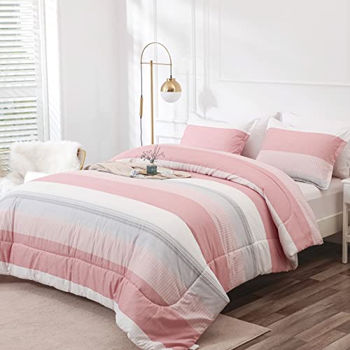 Anyfun Blush Pink Comforter Set Twin Xl, Modern Striped Twin Comforter For Girls, Ultra Soft Microfiber 2 Pieces Bedding Collection For All Seasons (1 Twin Comforter & 1 Pillowcase) #TOP6