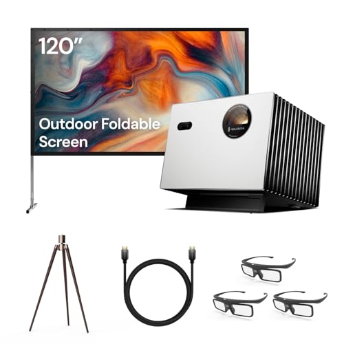 Image of Valerion StreamMaster Plus2 4K Laser Projector with 120-Inch Projector Screen,Walnut Tripod Stand, HDMI Cable & 3D Glasses