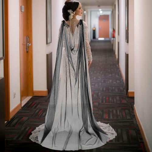 Long Elegant Black Lace Bridal Shawl for Wedding Dress Accessories Romantic Tulle Cape Wrap Outdoor Ceremony4