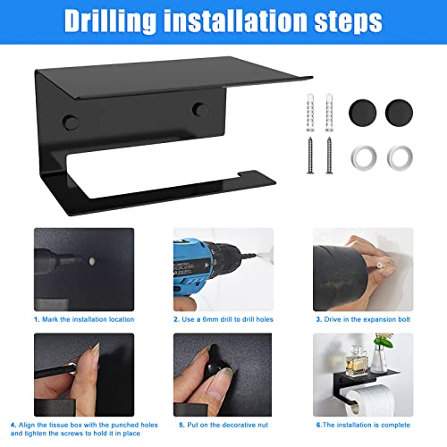 Toilet Paper Holder With Shelf Toilet Paper Shelf Drilling Installation Bathroom Toilet Paper Holder With Storage Stainless Steel Paper Roll Holder For Bathroom,Kitchen,Washroom, Rv - Black #TOP5
