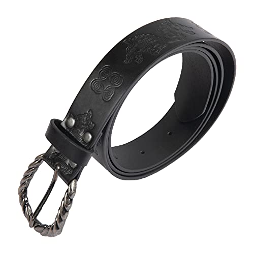 Mayting Cinturón vikingo medieval retro renacentista caballero cinturón en relieve de cuero PU anillo O cinturón vikingo Cosplay traje LARP accesorios cinturón ancho, B, L Cover