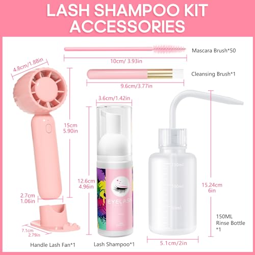 Buqikma Lash Cleaning Kit-Eyelash Extension Cleanser For Extensions 60Ml Lash Shampoo With Rechargeable Handheld Lash Fan Dryer Mascara Brush Rinse Bottle Makeup Cleansing Foam For Lash Care thumb #6