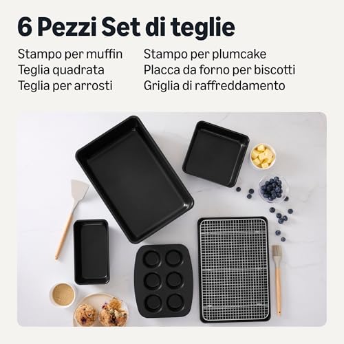 Amazon Basics Teglie Antiaderenti, Set di 6 Pezzi, Impilabili, Lavabili in Lavastoviglie e Adatte al Forno - immagine 3