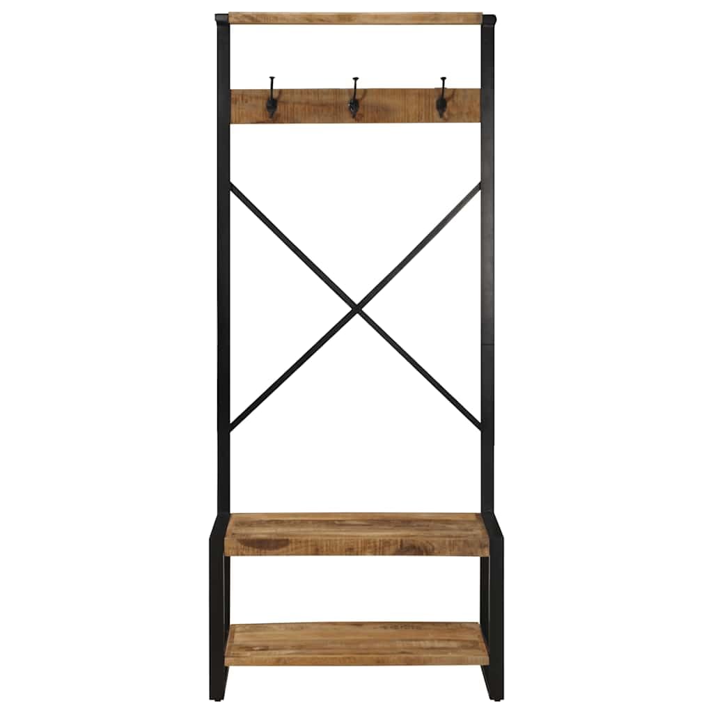 Solidny wieszak na ubrania z litego drewna z uchwytem 80 x 40 x 190 cm z wiszącym drążkiem, półką i 3 hakami do organizacji przestrzeni, solidna i funkcjonalna konstrukcja do wejścia, korytarza
