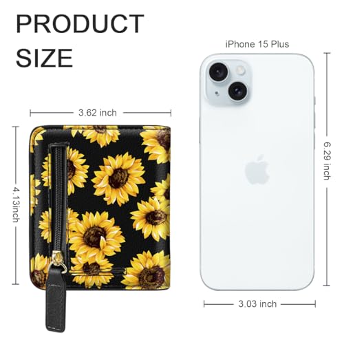 Image of Small Womens Wallet Thin Credit Card Holder Pocket Mini Purse | Compact Women Slim RFID Blocking Wallets Bifold Ladies Pocket Card Holders for Travel & Daily Use, Sunflower