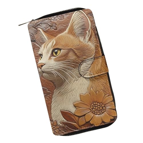 Image of COEQINE Ladies Wallets Pink Leopard Heart Black Printed Leather Phone Long Clutch Purses Check Coin Change Holder