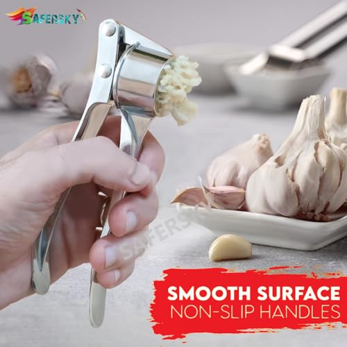Image of Garlic Crusher Presser Garlic Press Manual Curved Lahsun Garlic Ginger Crusher Stainless Steel Garlic Cutter Grinding Slicer Squeeze Mincer for Kitchen Tool Hand Press Garlic Crusher Chopper