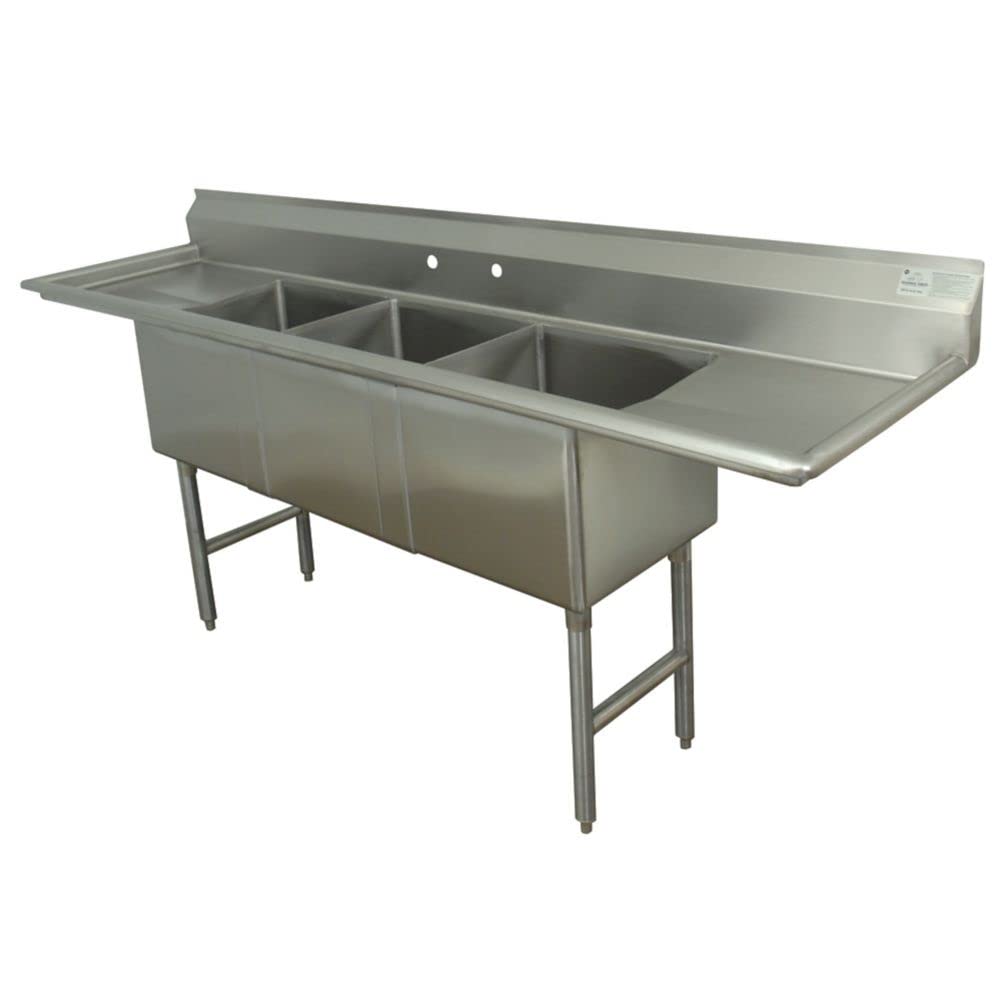 Fabricated 84" x 26" Triple Bowl Scullery Sink by Advance Tabco – 16 x 20 x 14 inches, Stainless Steel, Silver, Model FC-3-1620-18RL