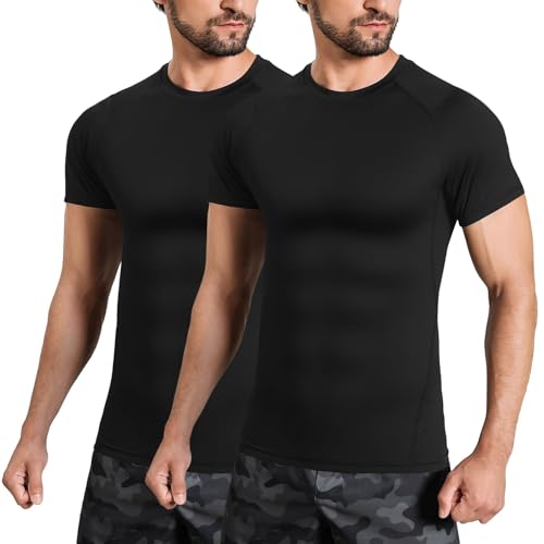 Tigersay Men's Compression Shirts, Short Sleeve T-Shirt Athletic Compression Tops Workout Sports Base Layer Undershirt