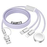 Travel Essentials for Apple Watch Charger,iPhone Charger,3 in 2 Type C/Lightning/Magnetic Travel Charging Cable,Portable Multi Charging Cable for Apple Watch, iPhone 17‑11,Samsung S26,Car,iPad-5FT