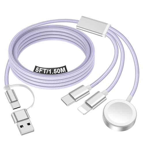 Travel Essentials for Apple Watch Charger,iPhone Charger,3 in 2 Type C/Lightning/Magnetic Travel Charging Cable,Portable Multi Charging Cable for Apple Watch, iPhone 17‑11,Samsung S26,Car,iPad-5FT