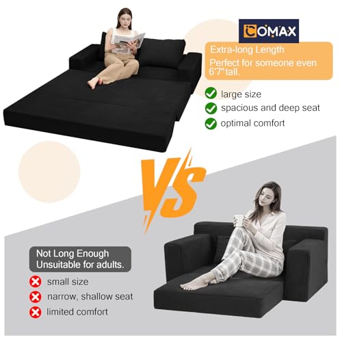 Image of COMAX Futon Sofa Bed, Convertible Sofa Bed, Folding Boneless Couches | Boneless Couch for living room, 4‑in‑1 Fold Out Small Foldable Loveseat Floor Sleeper Mattress Lounge Space‑Saving