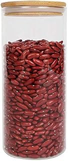 Glass Food Jar with Bamboo Lid Natural Eco-Friendly Cover, Healthy and Safe, Silicone Ring for Airtight Sealing, Clear Canister Container for Kitchen Storage, for Seeds, Coffee, Flour, Sugar (1, 2L)