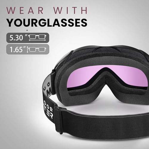Image of OutdoorMaster OTG Ski Goggles - Over Glasses Ski / Snowboard Goggles for Men, Women & Youth - 100% UV Protection (Black Frame + VLT 17% Grey Lens with Full REVO Green)