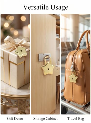 Image of Mini Star Shaped Padlock with Key Cute Decorative Padlock for DIY Projects Diaries Journals and Crafts Star Lock for Girls Design(Gold-2PCS)