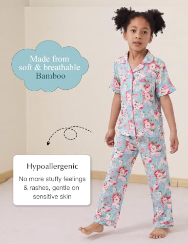Image of Bamboo Viscose Girls' Sleepwear Short Sleeve Button Down 2-Piece Girls' Pajama Sets