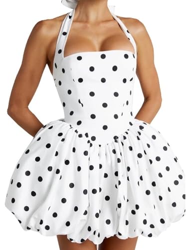 Image of Women's Y2K Sexy Halter Corset Mini Dress Backless Corset Bubble Ruched Waist Club Party Dresses