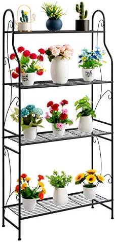 DOEWORKS 4 Tier Metal Plant Stand, Plant Display Rack, Ladder-Shaped Stand Shelf, Pot Holder for Indoor Outdoor Use, Black