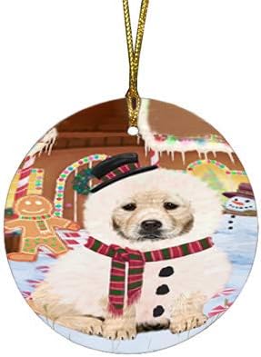 Summertime Tropical Island Beach Golden Retriever Dog Round Flat Ornament - Pet Decorative Hanging Ornaments for Christmas X-mas Tree Decorations - 2.75" Round Flat Ceramic Christmas Ornament POR1679