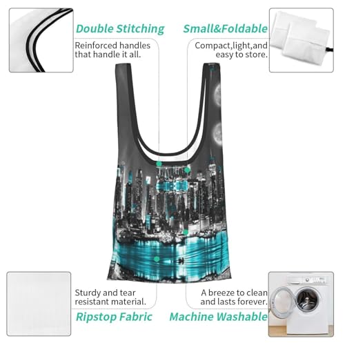 New York Paintings Print Grocery Shopping Bags Reusable With Flowers Plant Lover Gifts Shopping Bag Lightweight Foldable Bag 5