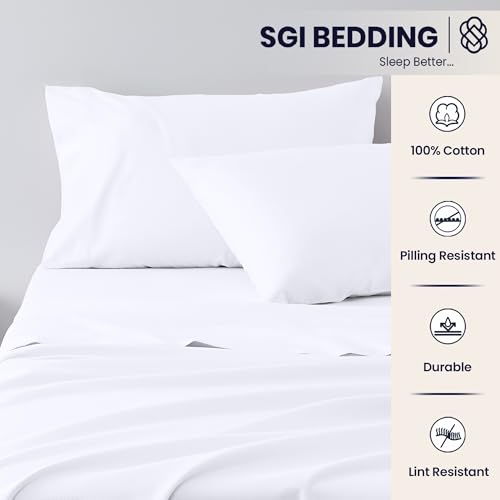 Image of SGI Split King Size Egyptian Cotton 5 Piece Sheet Set - Premium Hotel Luxury Bed Sheets, Breathable & Cooling, Deep Pocket Easy-Fit, Ultra Soft, White