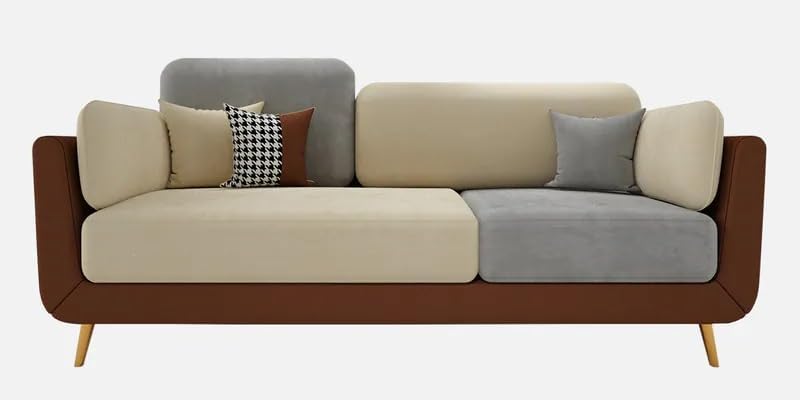 Image of Polyester Velvet Contemperory Sofa Set with Cushion Chaise Lounge, Sectional Sofa Perfect for Your Living Room,Guests Room & Office. (Brown & Beige, 3 Seater)