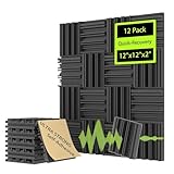 EEKIYA Sound Proof Foam Panels for Walls w/Self-Adhesive, Quick-Recovery Acoustic Panels Sound Absorbing, Sound Proofing Panels for Recording Studio, Home, Office (24pack, 12'x12'x2', 3D...