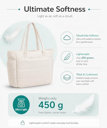 Image of Tressential Puffer Tote Bag for Women, Lightweight, 20L Capacity with 15.6 inch Laptop Compartment, Side Pockets, Office, College and Travel
