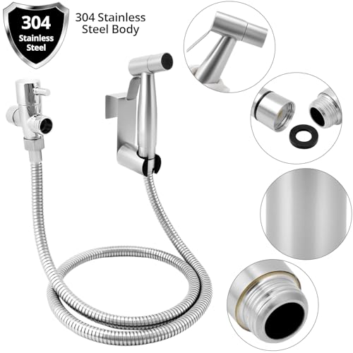 QWORK® Hand Bidet Duschset für Toilette, Bidet Handbrause Set aus Edelstahl SUS304 mit Auslaufsicherem Design,G1/2