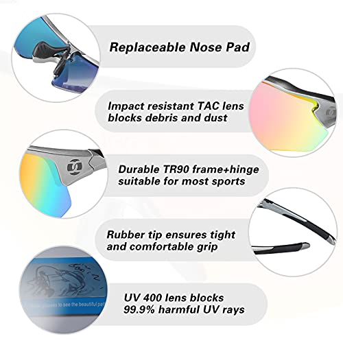 Duco Polarized Sports Cycling Sunglasses For Men With 5 Interchangeable Lenses For Running Golf Fishing Hiking Baseball (0021Gunmetal) #TOP2