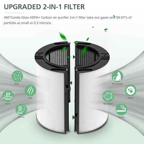 Image of 360 Combi Glass HEPA + Carbon Filter Replacement for Dyson HP1 TP09 TP07 TP06 TP04 TP10 TP7A HP04 HP06 HP07 HP09 HP10 HP4A HP7A PH01 PH02 PH03 PH04 PH3A DP04 PC1 Air Purifier, 1 Pack, Black