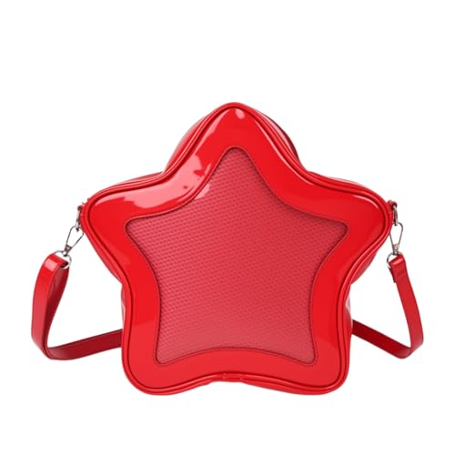 Image of Star Shape Ita Bag Pins Display Crossbody Bag PU Leather Backpack Y2k Aesthetic Cute Handbag (Red)