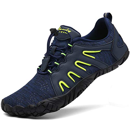 Voovix Mens Womens Trail Running Minimalist Barefoot Shoes Athletic Walking Shoes for Hiking Cross Training(Blue/Green,37)