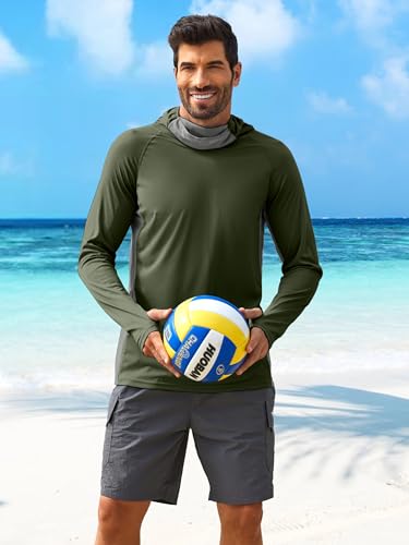 Image of PINSPARK Men's Sun Protection Hoodie with Mask UPF 50+ UV Long Sleeve Shirt Men Rash Guard Performance Fishing Hiking Shirt