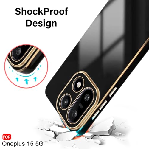 Image of TheGiftKart Luxurious Golden-Plated Back Cover Case for OnePlus 15 5G | Raised Lips for Camera & Screen Protection | Shockproof Design | Stylish Back Cover Case for OnePlus 15 5G (TPU, Black)