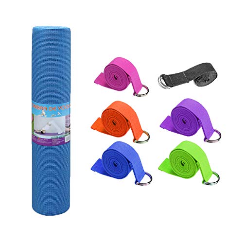 Esterilla para Yoga Universal + CINTURÓN Yoga (180 cm). Alta Densidad, Antideslizante, TAMAÑO: 173 x 61 x 0,4 cm. Color Azul. Color Cinturon Aleatorio Cover