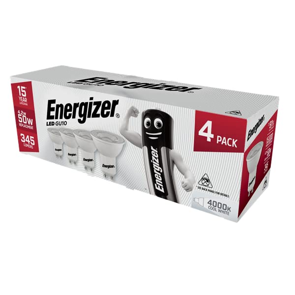 Energizer Modern LED Energy Saving Lightbulb, GU10, 5 W, Cool White, 4 Pack