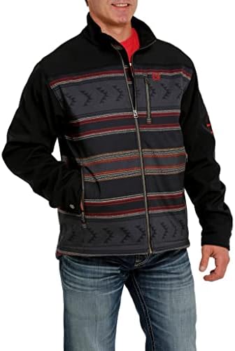 Cinch Men's Southwestern Color-Block Striped Logo Zip-Front Softshell Cc Jacket Black XX-Large