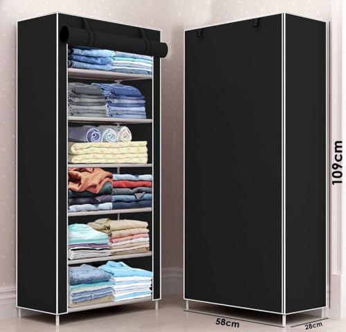 Image of Collapsible Wardrobe 6 Shelves Storage Clothes Storage Rack Quick Wardrobe /Cabinet /Multipurpose Storage Rack, Foldable, Collapsible Fabric Organizer for Home Office