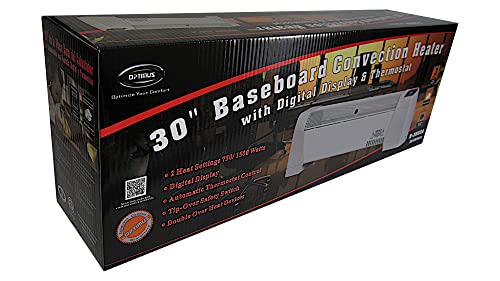 Optimus 30" Baseboard Convection Digital Display & Thermostat Heater, White #TOP6